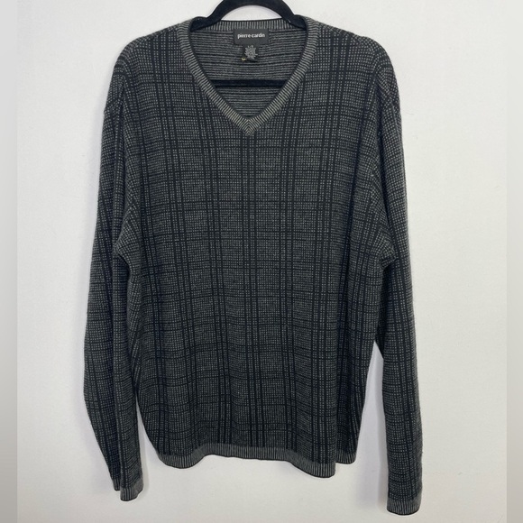 VINTAGE Pierre Cardin plaid print merino wool blend sweater - Picture 1 of 7